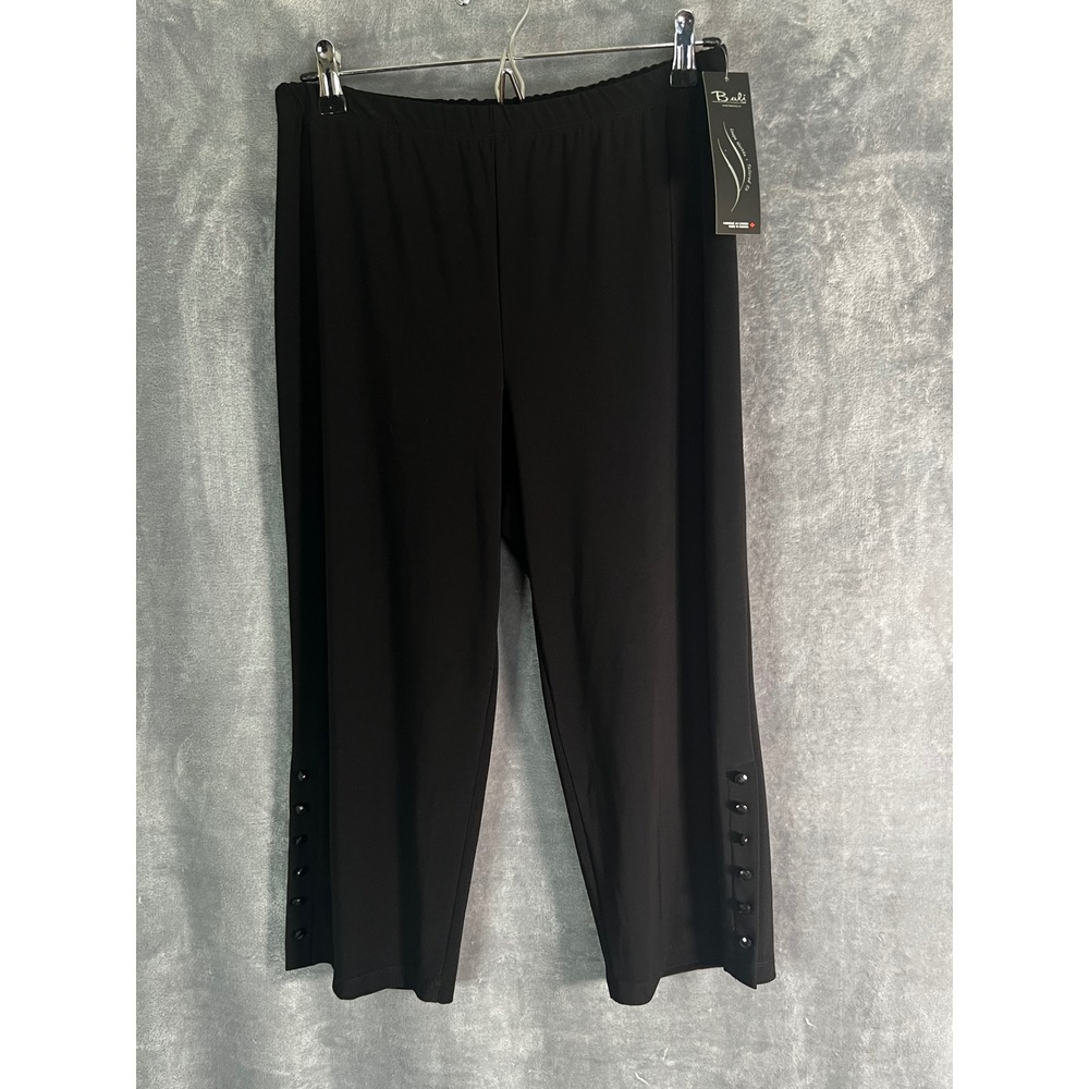 Bali Corp 12 Black Pull On Capri Pants Button Hem Stretch NWT Career Versatile